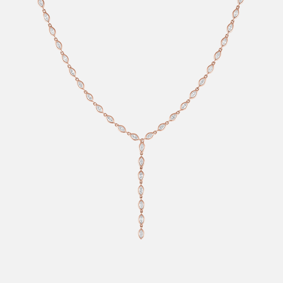 Refined marquis diamond lariat necklace bezel set in rose gold
