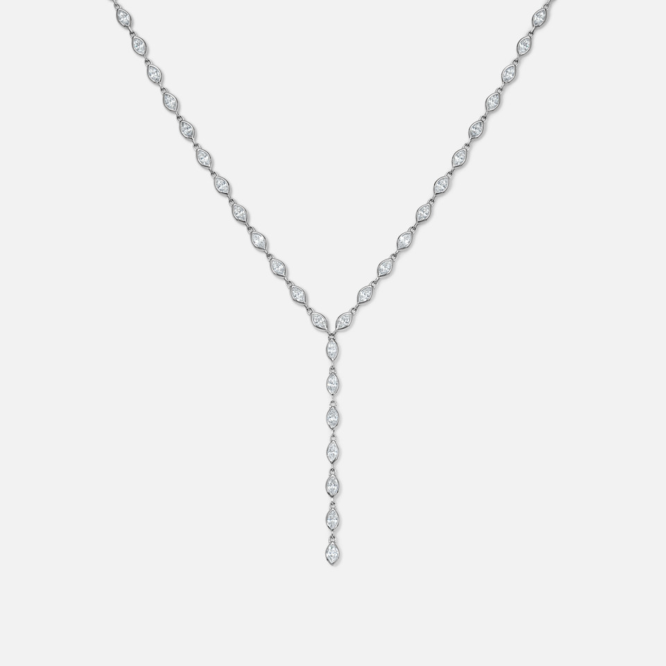 Refined marquis diamond lariat necklace bezel set in white gold