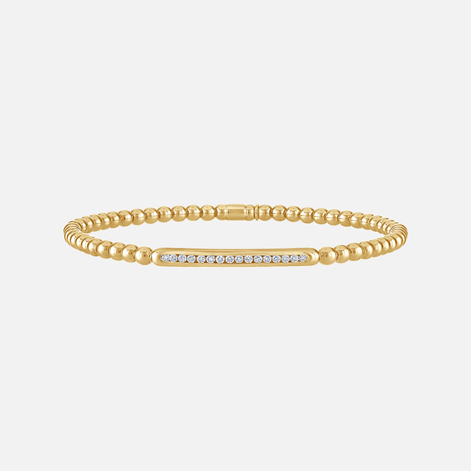 Bezel Diamond Row Beaded Stretch Bracelet in yellow gold