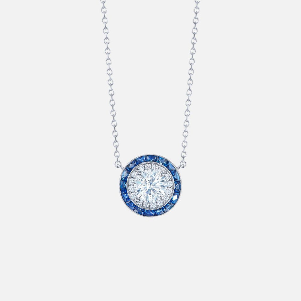 Silhouette Blue Sapphire and Diamond Pendant Necklace