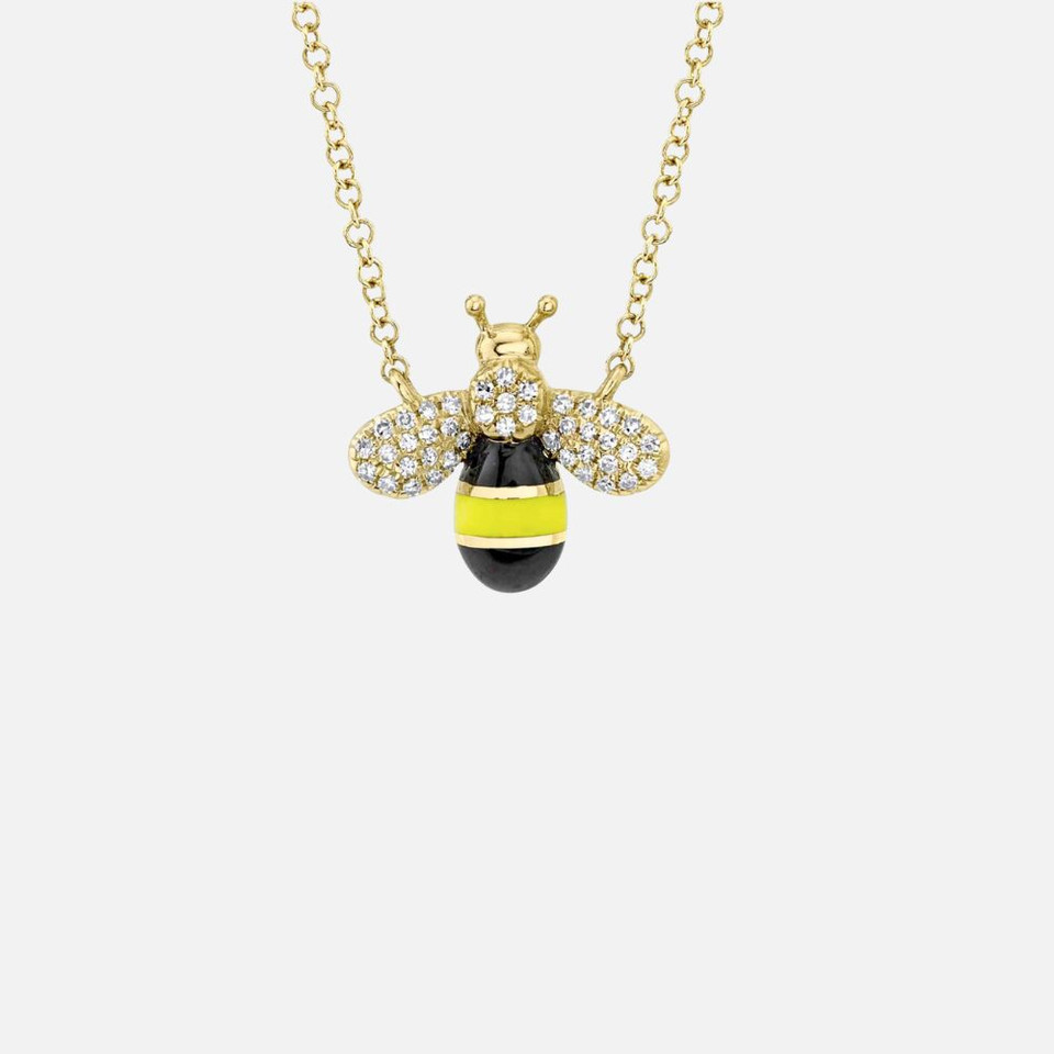 Yellow Gold Bee Necklace with Black and Yellow Enamel and Diamonds