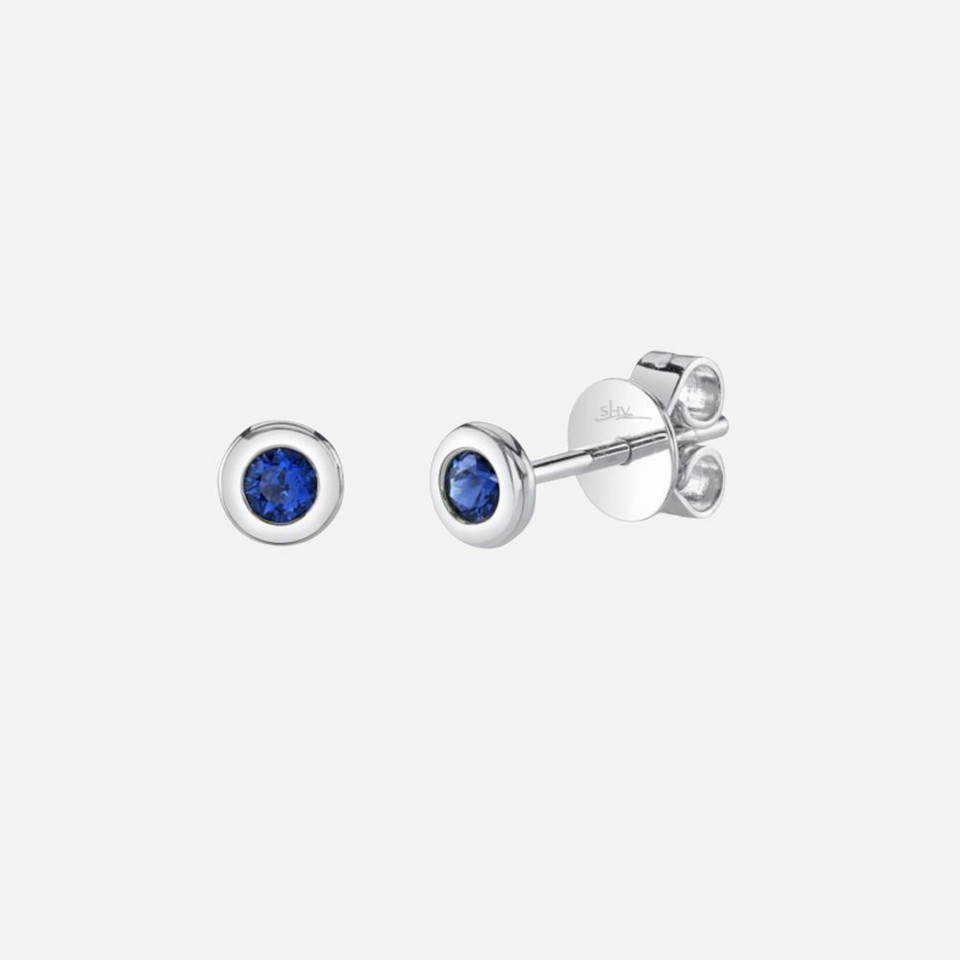 Bezel-Set Blue Sapphire and White Gold Stud Earrings