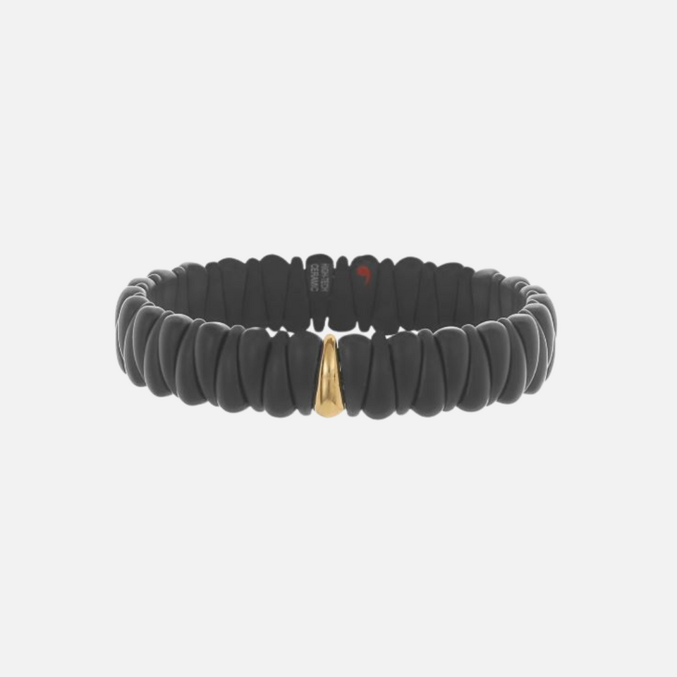 Demeglio Artiglio Black Ceramic and Yellow Gold Link Stretch Bracelet