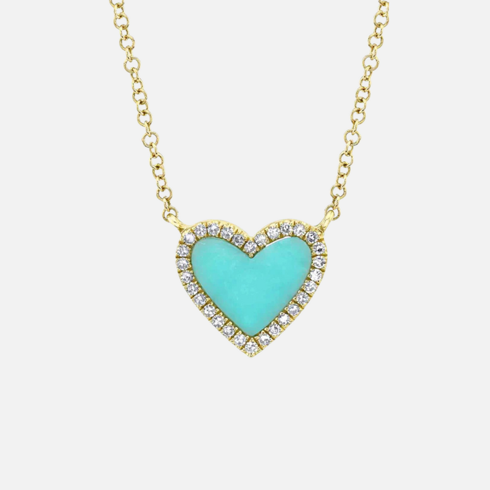 Shy Creation Turquoise and Diamond Gold Heart-Shaped Necklace at Razny Jewelers