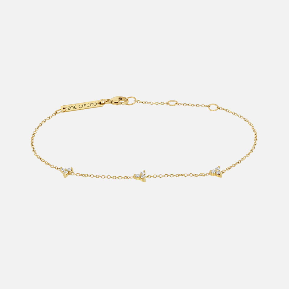 Zoe Chicco 3-Diamond Trio Station Gold Bracelet