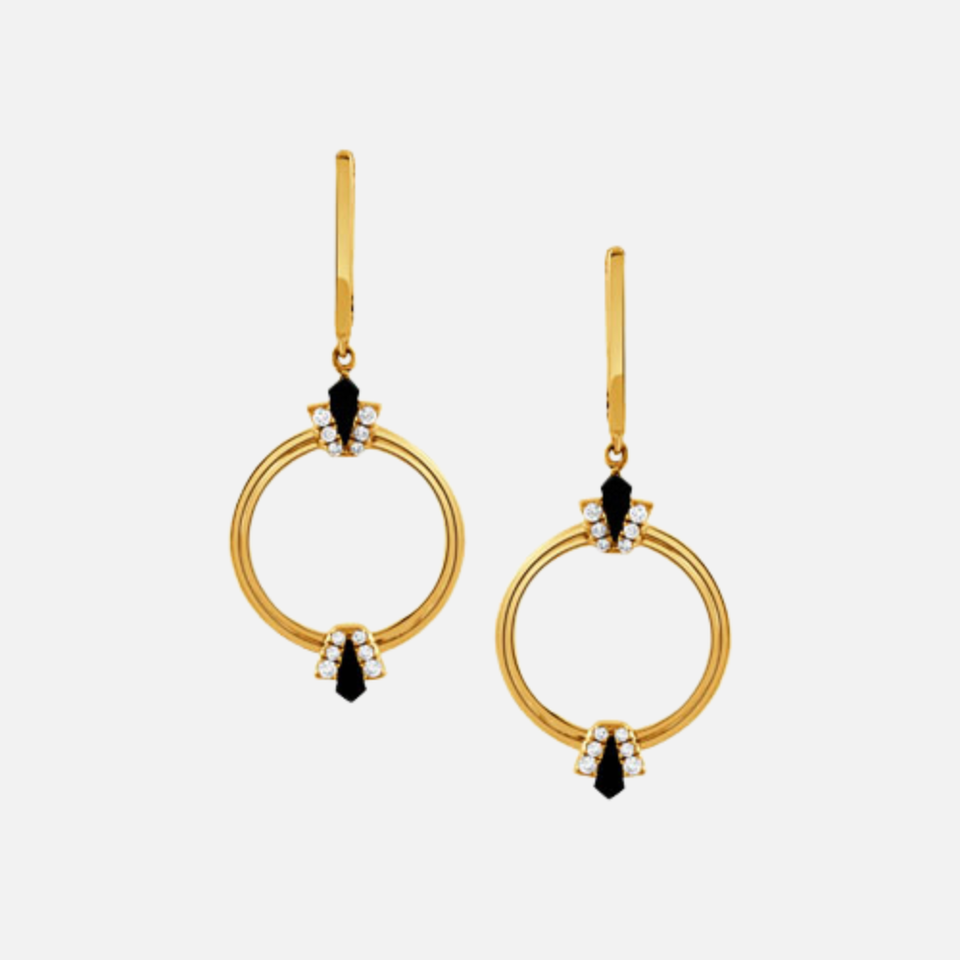 Art Deco Black Onyx and Diamond Gold Earrings