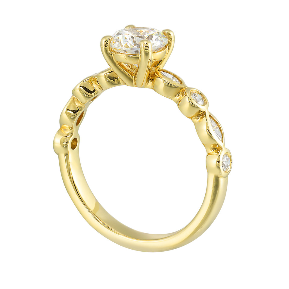 Perfect Love 14k Yellow Gold Semi-Mount With Marquise and Round Diamonds