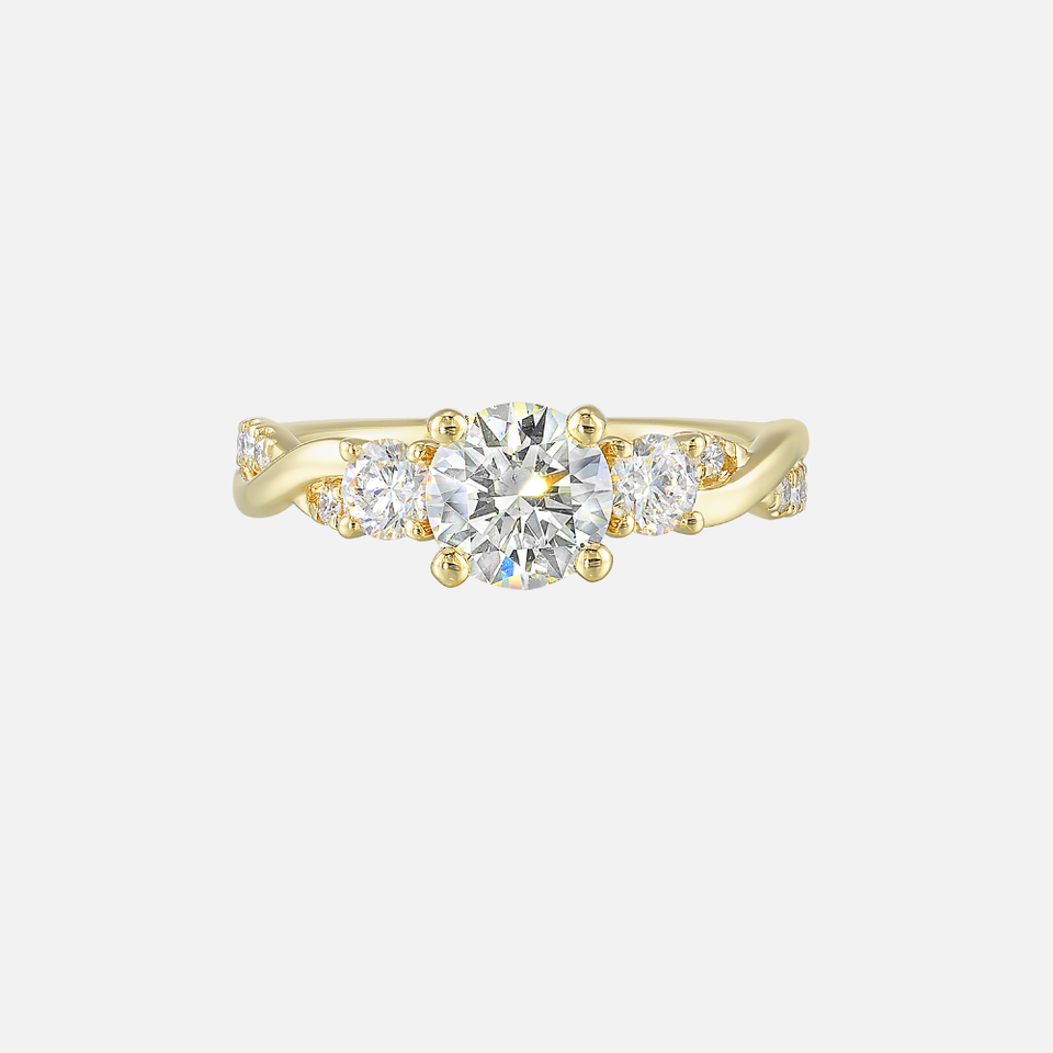 Perfect Love 14k Yellow Gold 3-Stone Engagement Ring With Twist and Diamond Accents
