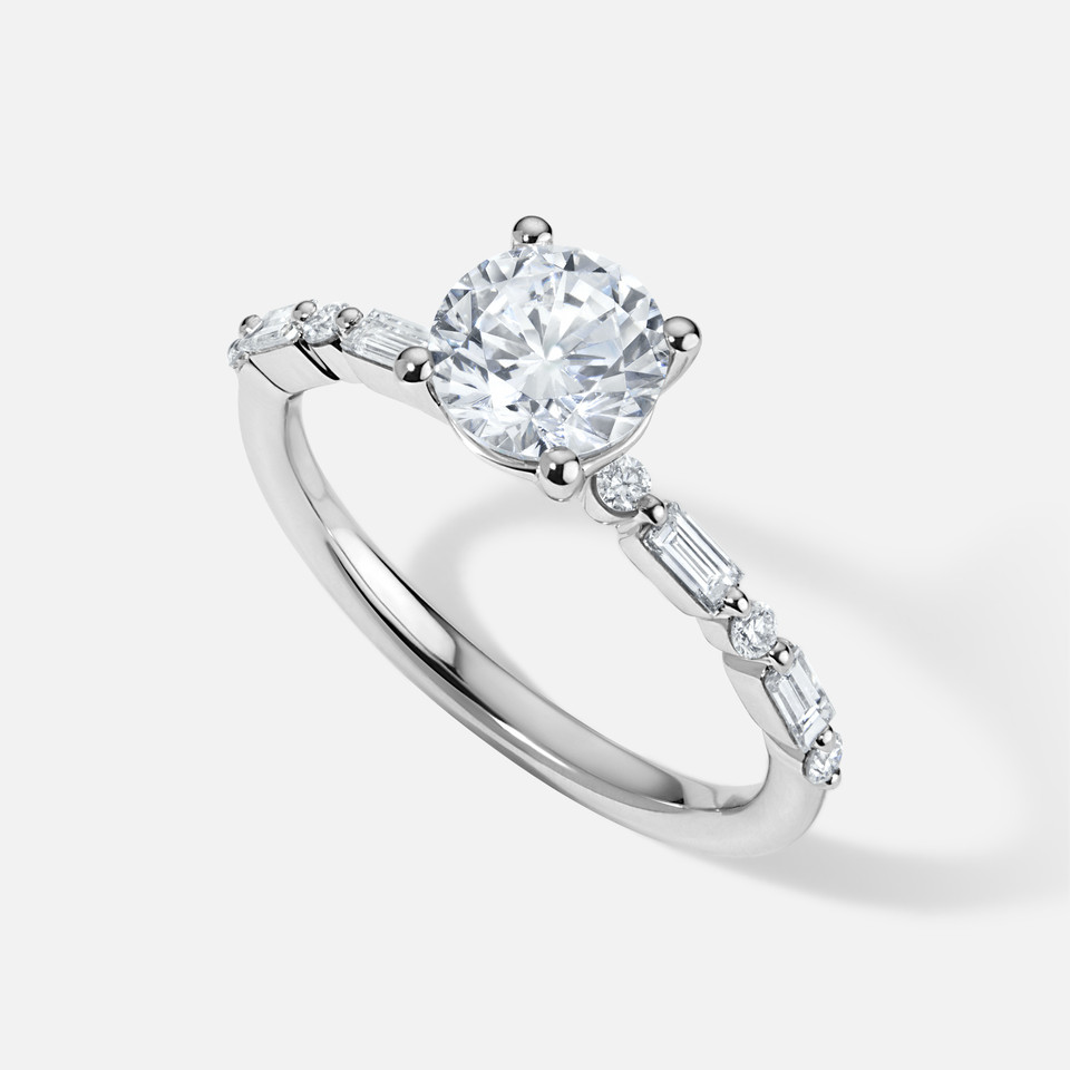 14k White Gold Semi-Mount With Baguette and Round Diamonds