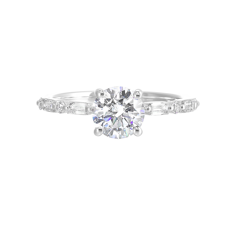 Perfect Love 14k White Gold Semi-Mount With Baguette and Round Diamonds