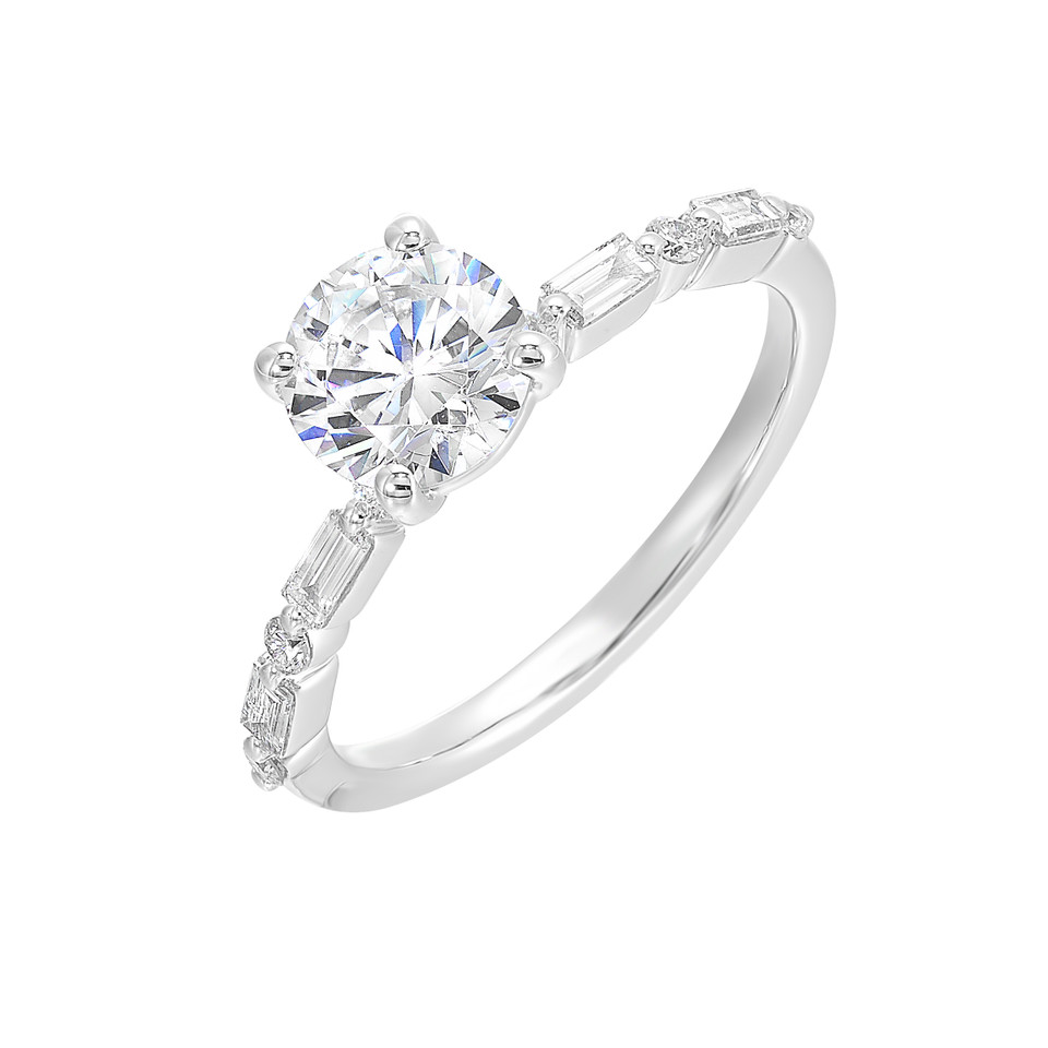 Perfect Love 14k White Gold Semi-Mount With Baguette and Round Diamonds