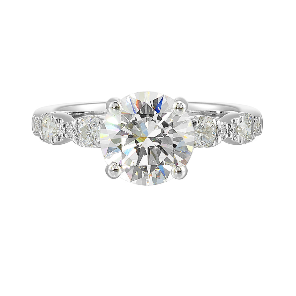 Perfect Love 14k White Gold Semi-Mount for 1.50-Carat Round Diamond With Graduated Round Diamond Accents