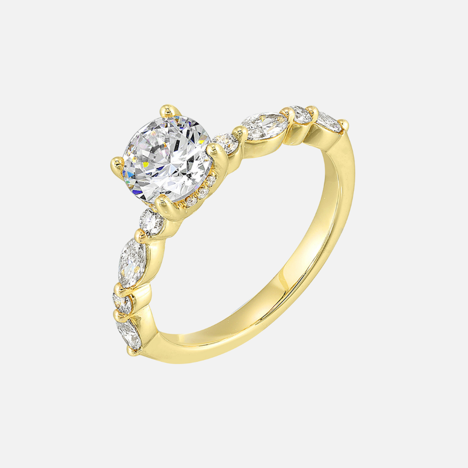 Perfect Love 14k Yellow Gold 1.00-Carat Engagement Ring With Marquise and Round Diamond Accents