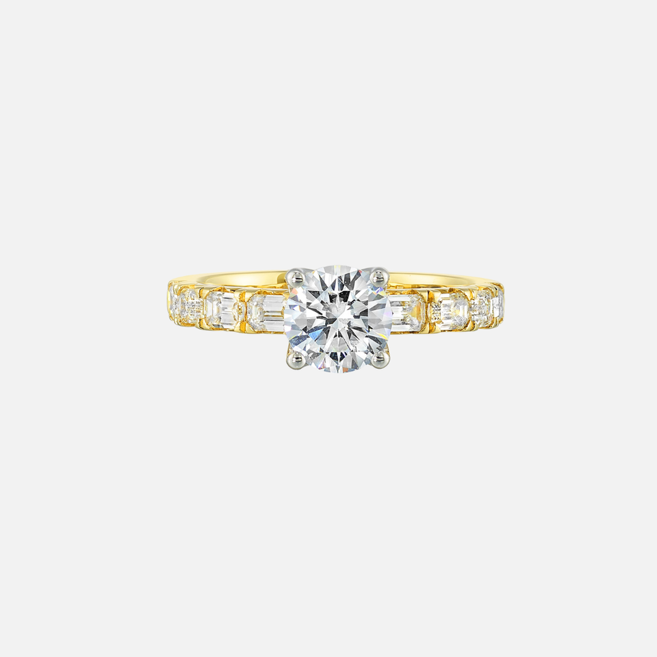 Perfect Love 14k Yellow Gold Semi Mount With Baguette Diamonds