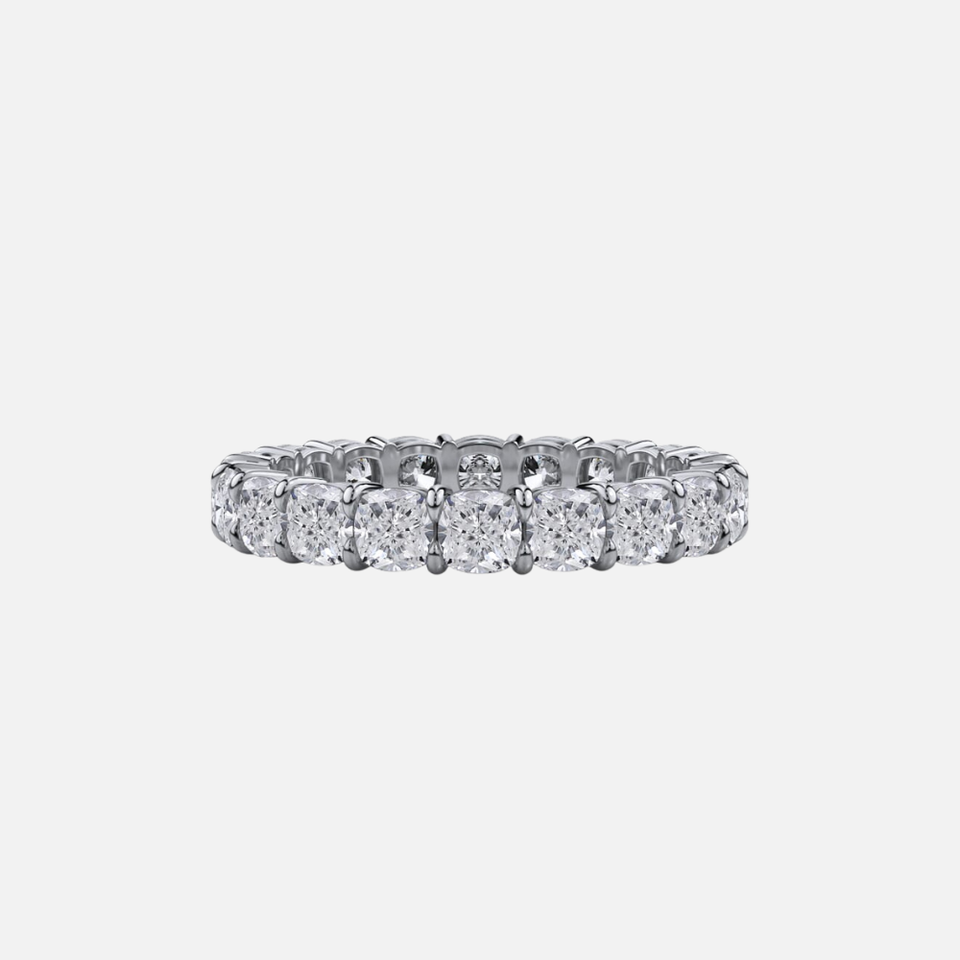 Platinum Cushion-Cut Diamond Eternity Wedding Band