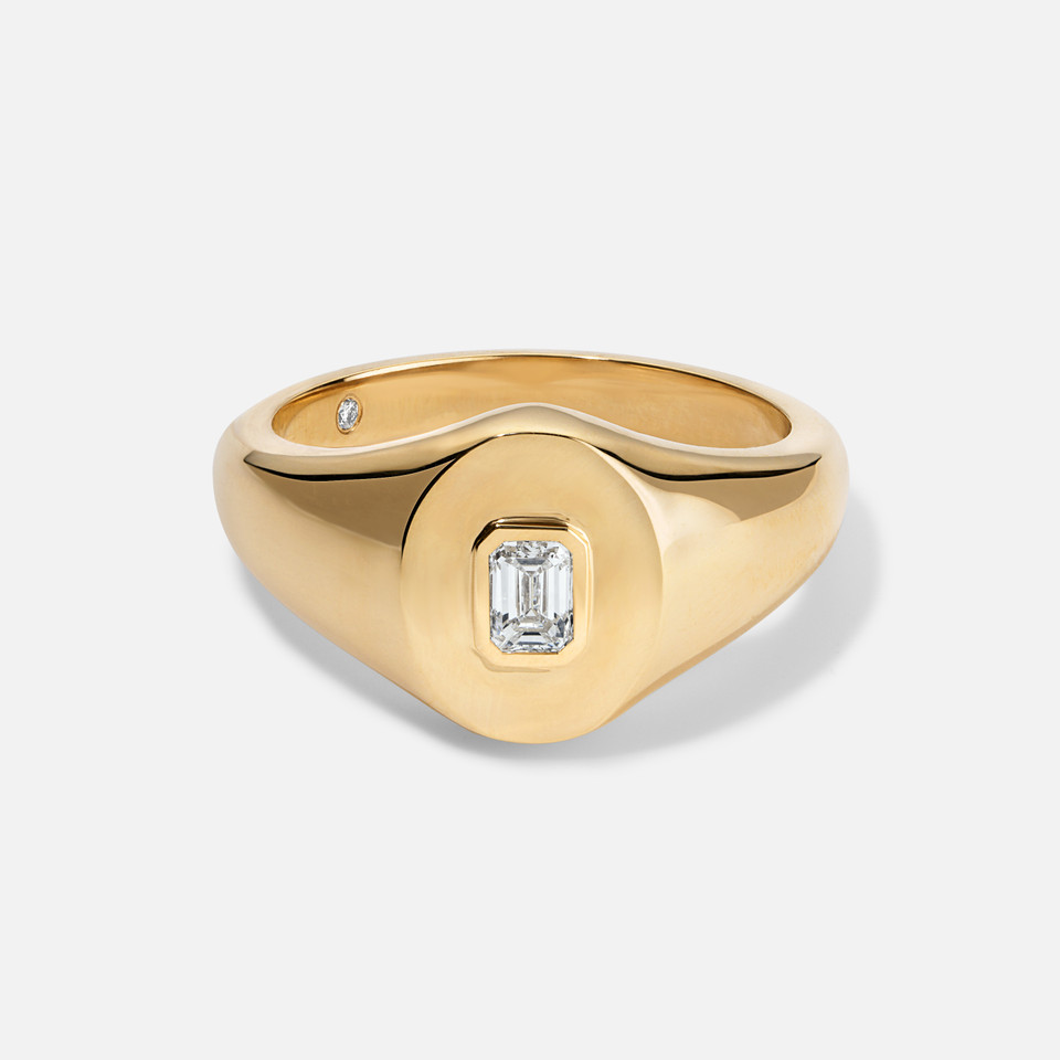 Signet Ring With Bezel-Set Emerald-Cut Diamond