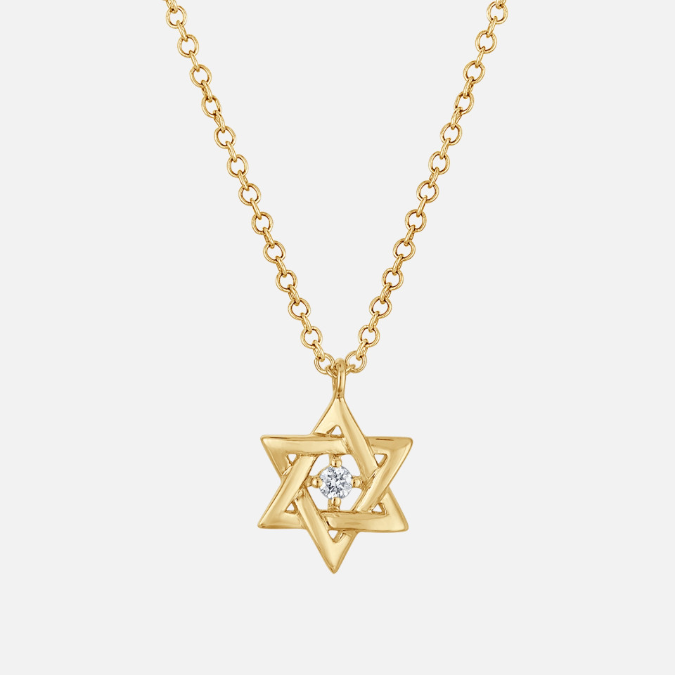 Shy Creation  Gold Star of David Round Diamond Necklace