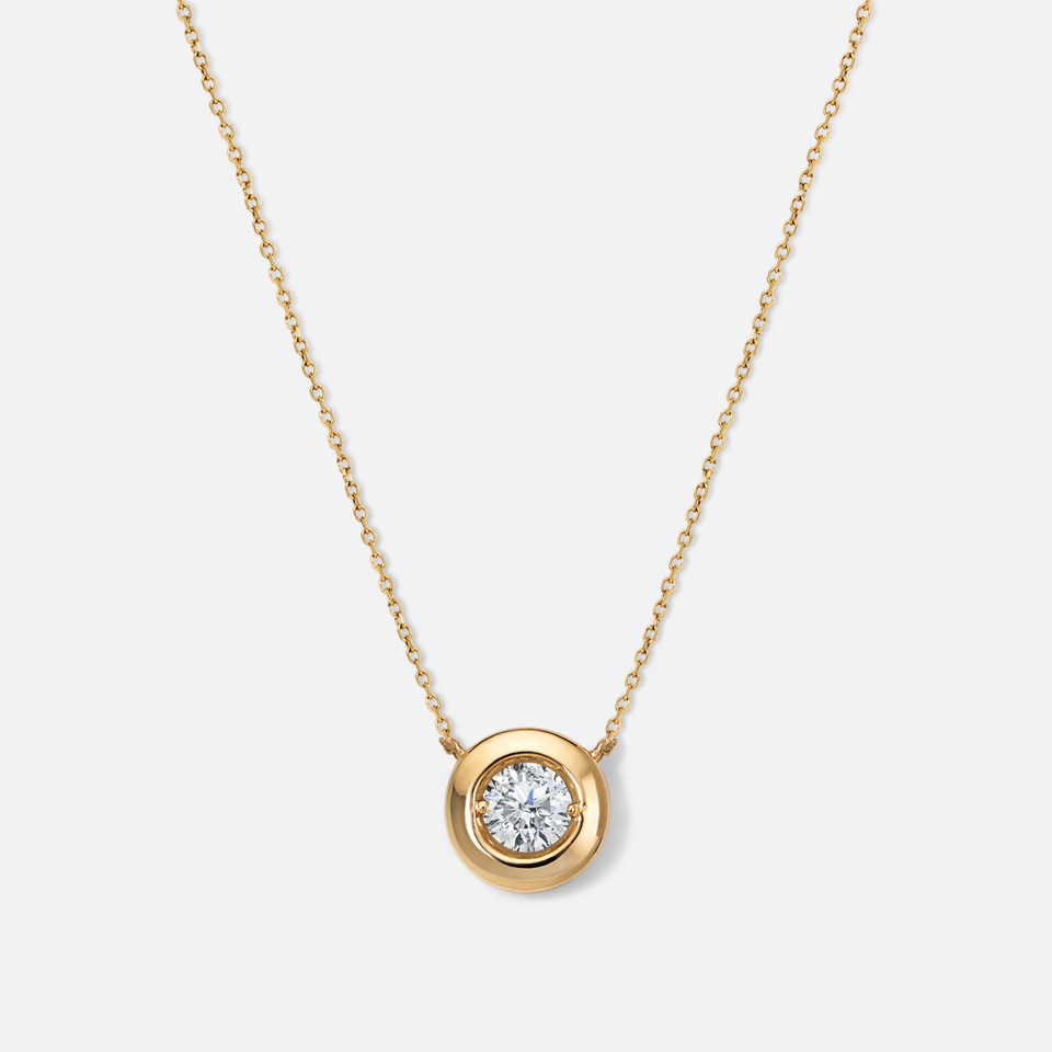 Refined Bezel-Set Round Diamond Center Necklace in 14k yellow gold