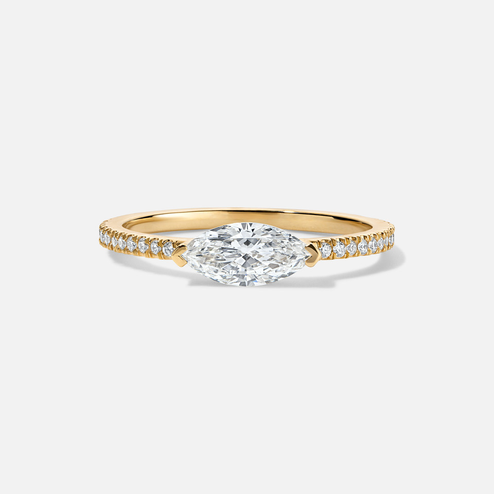 Refined East-West Marquise Diamond Ring in yellow gold