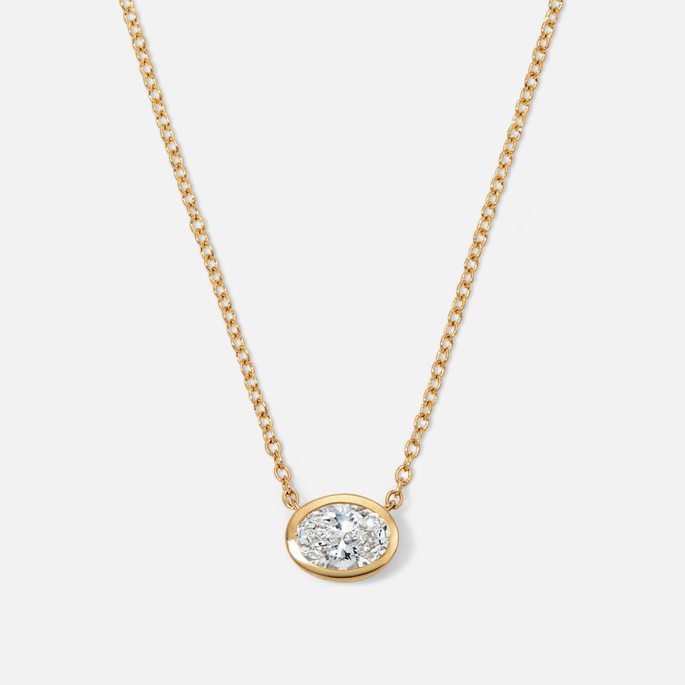 Refined by Razny Bezel-Set Oval Diamond Necklace in yellow gold