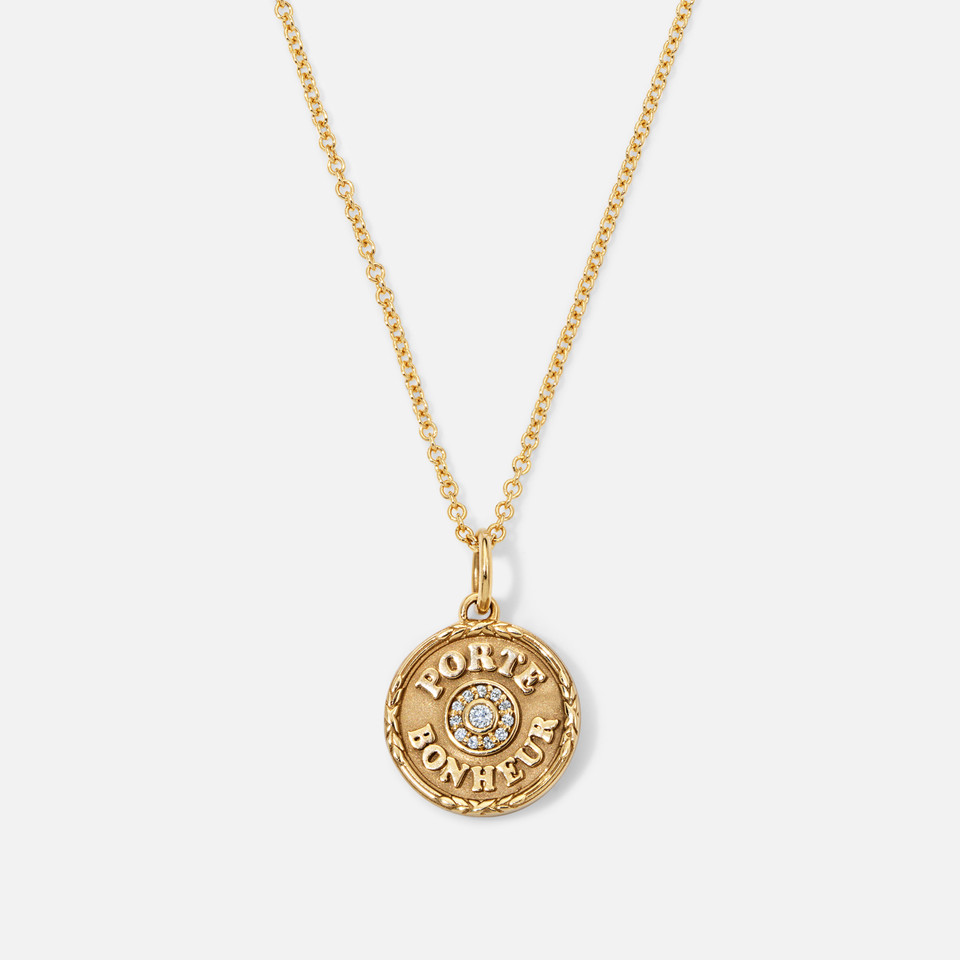 Small Porte Bonheur Diamond and Gold Pendant