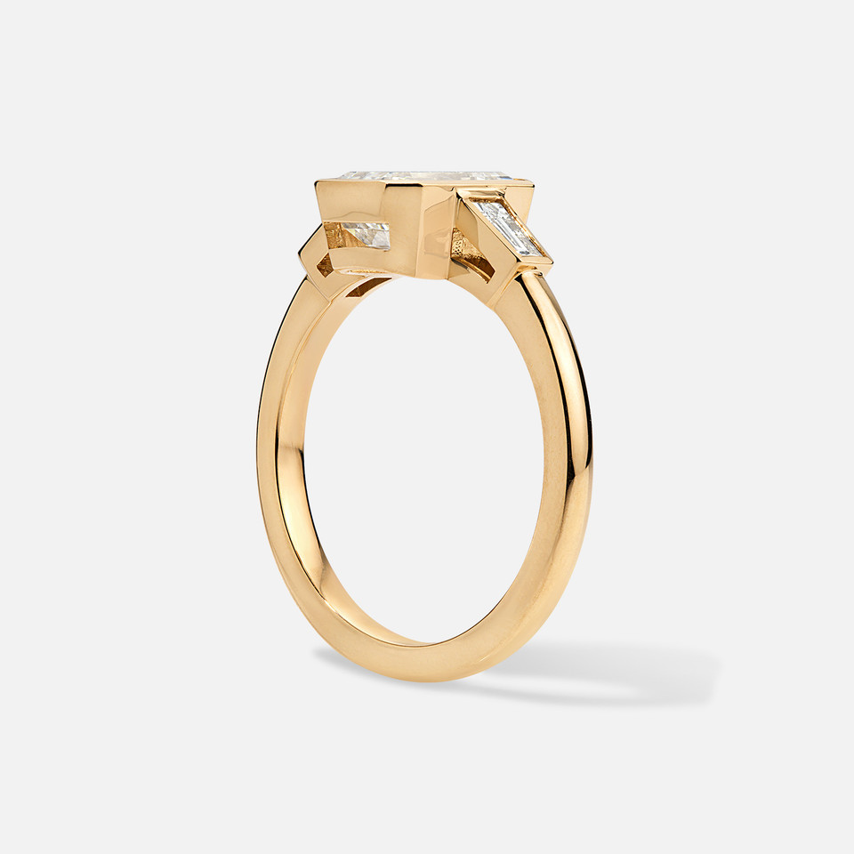 Forever by Razny 18k Yellow Gold Semi-Mount with Bezel-Set Baguette Side Stones