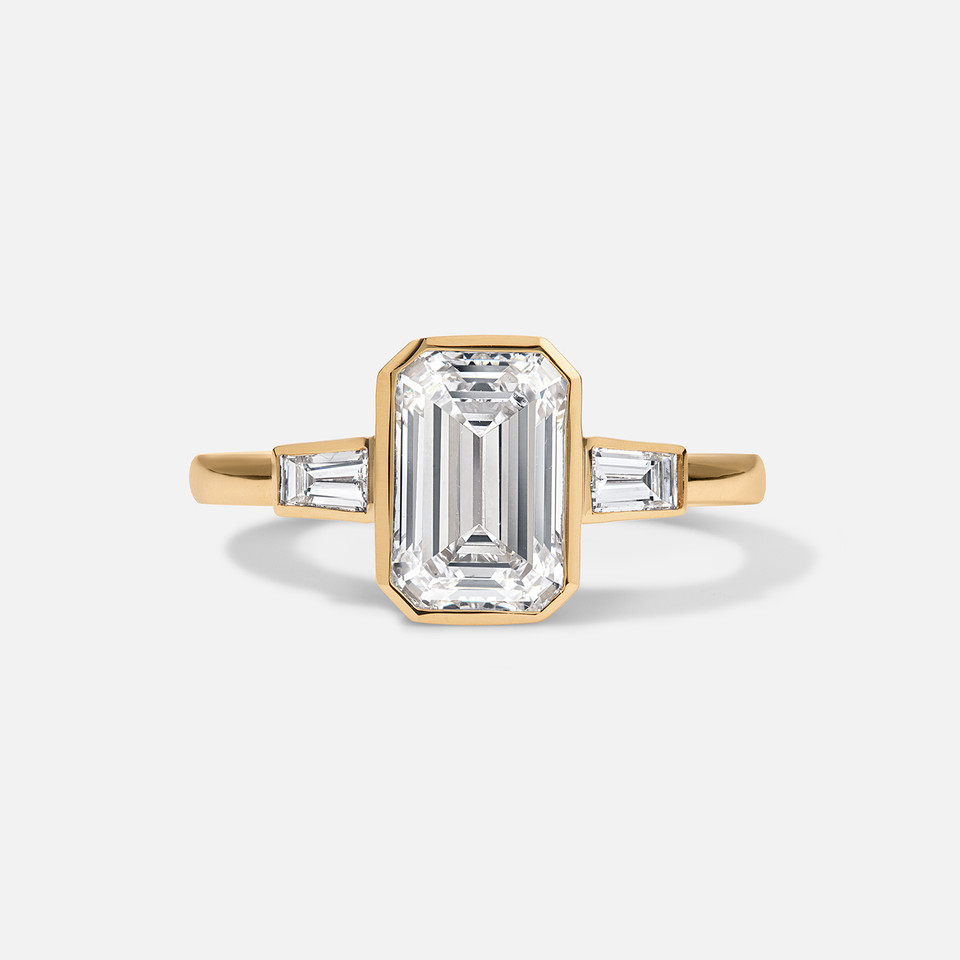 Forever by Razny 18k Yellow Gold Semi-Mount with Bezel-Set Baguette Side Stones