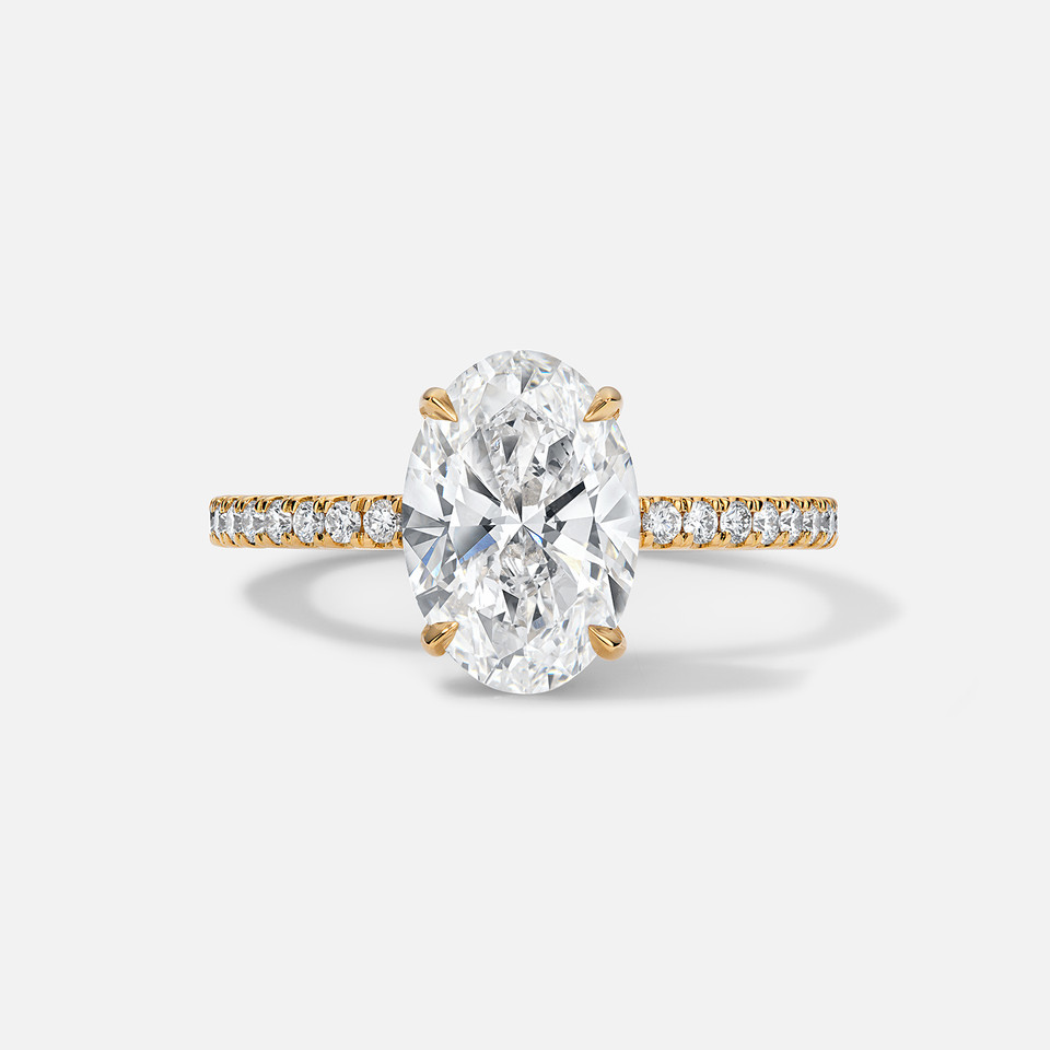 Forever by Razny 18k Yellow Gold Accent Full Pave Semi-Mount for Oval Diamond