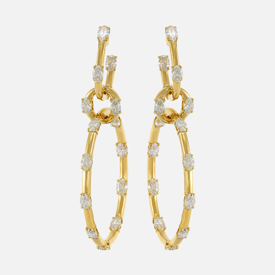 Gold Oval Drop Diamond Earrings