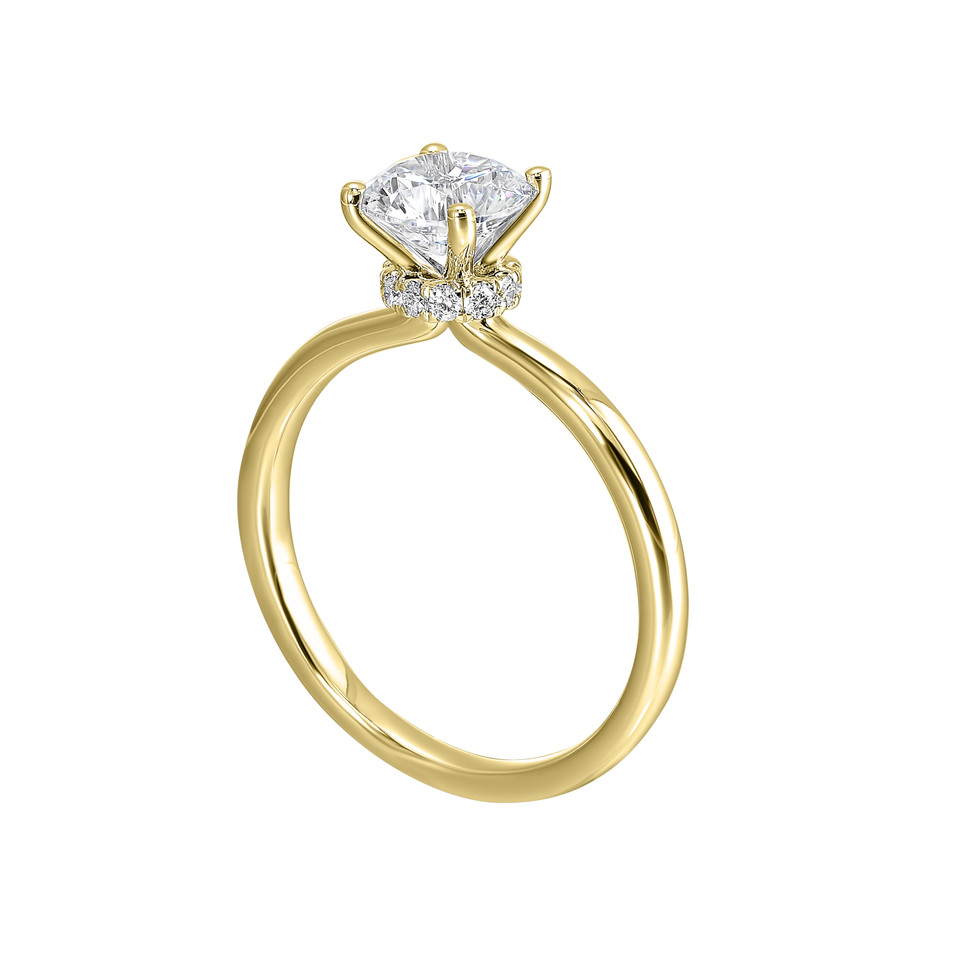 Perfect Love 14k Yellow Gold Semi-Mount for 1.50-Carat Round Diamond With Hidden Halo