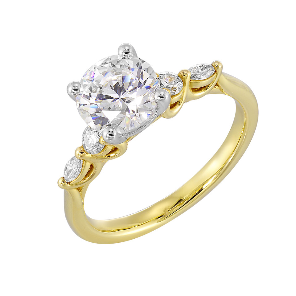 Perfect Love 14k White and Yellow Gold Semi-Mount With Marquise and Round Diamonds