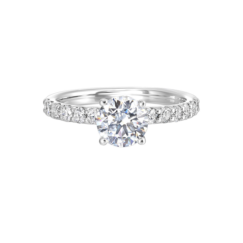 Perfect Love 14k White Gold 1.00-Carat Round Diamond Semi-Mount with Pavé Diamond Accents