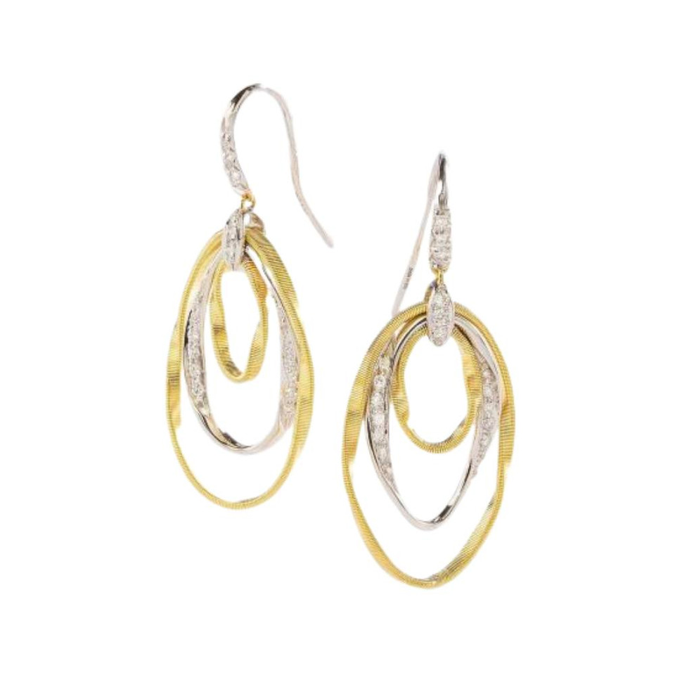 Marco Bicego Yellow and White Gold Marrakech Onde Diamond Triple Concentric Hook Earrings 