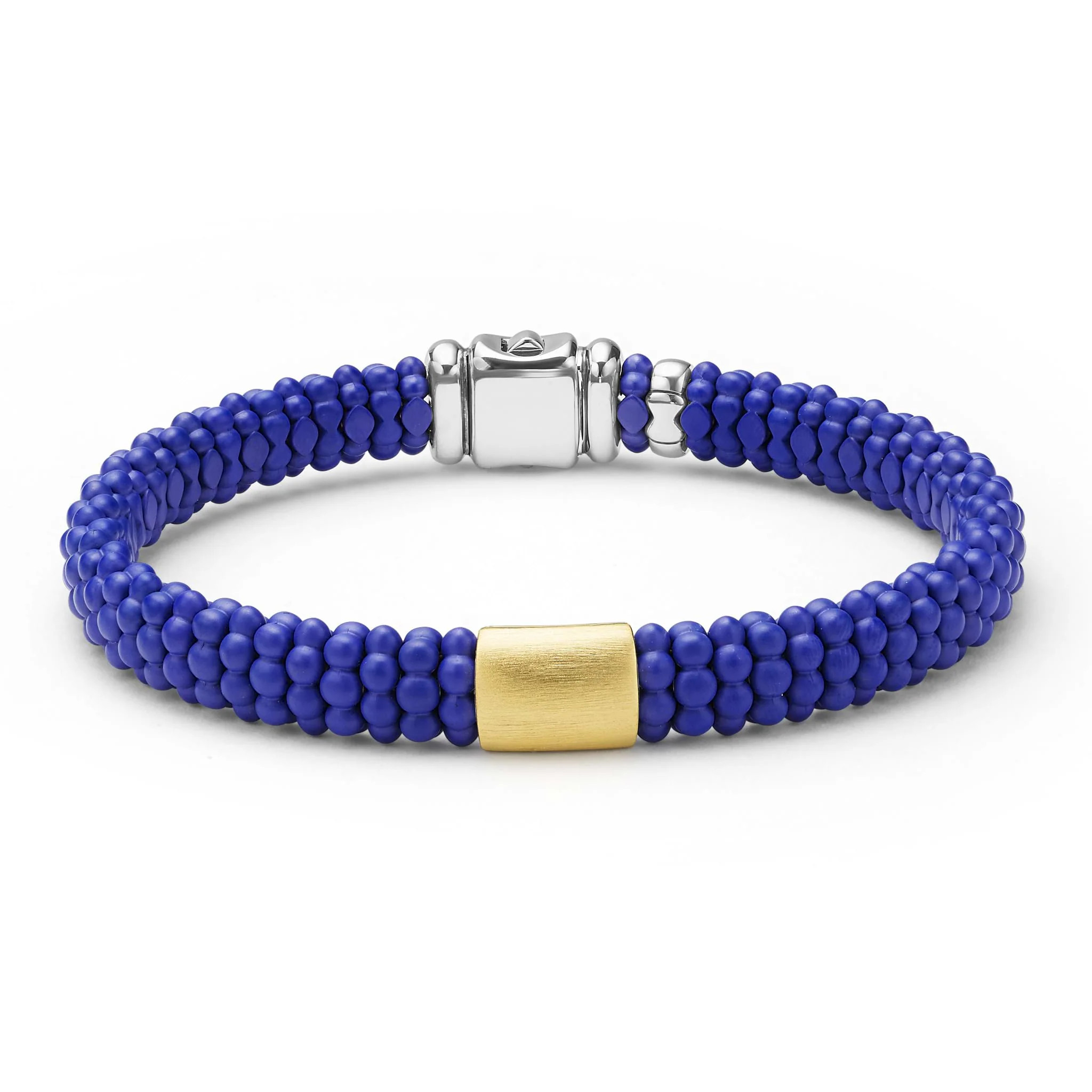 18K Gold Matte Blue Ceramic Beaded Bracelet