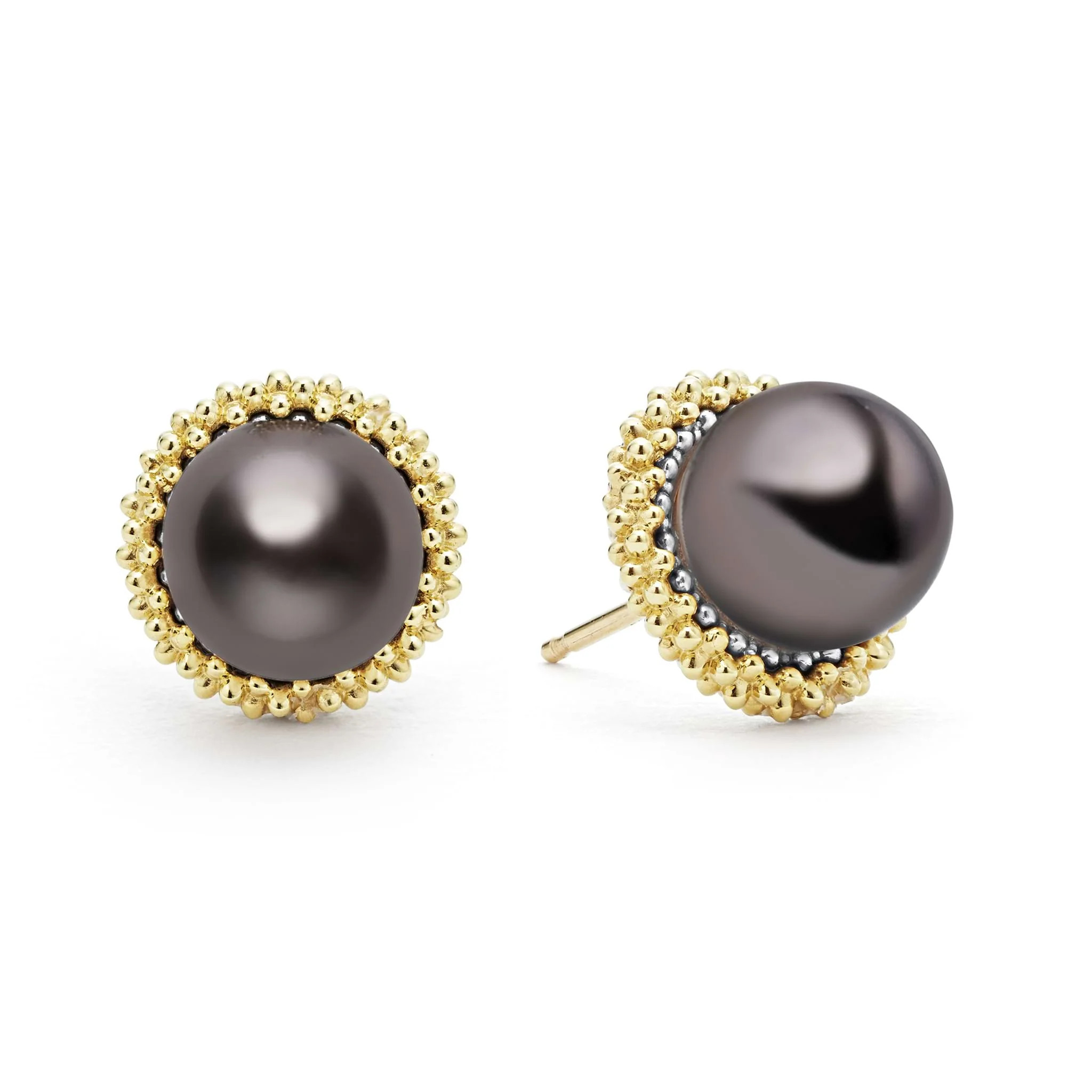 18k Gold Tahitian Black Pearl Stud Earrings