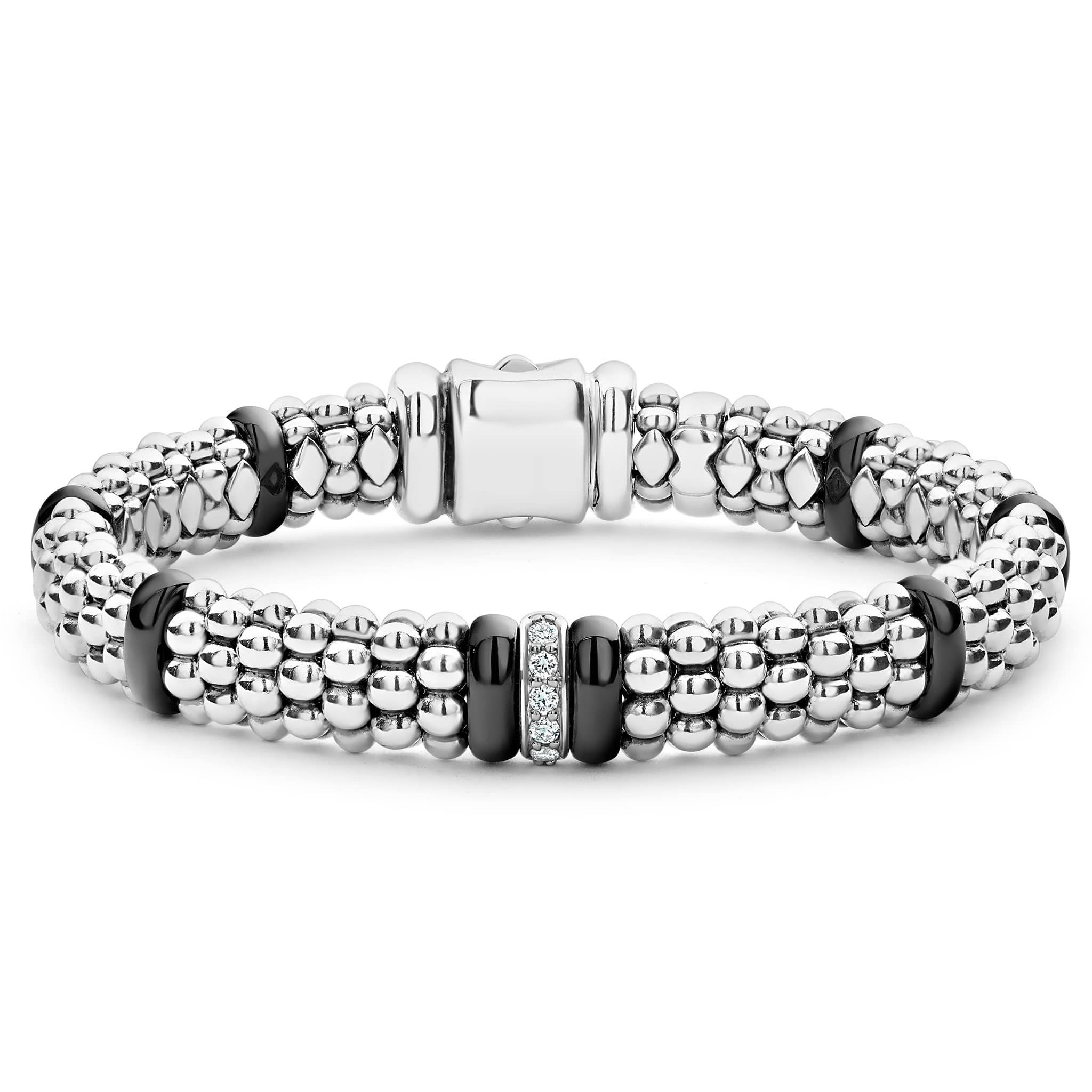 Black Single-Station Diamond Caviar Bracelet