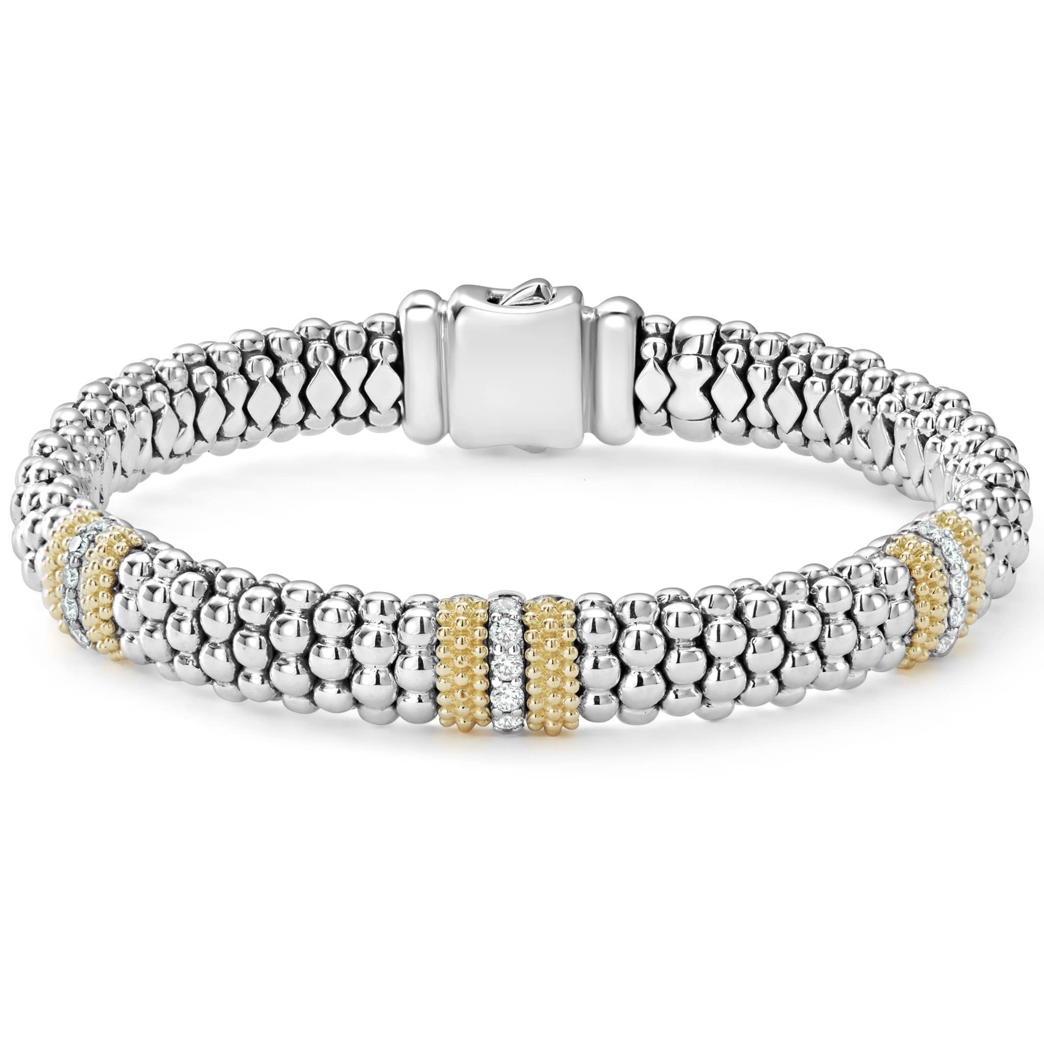 Three Station Diamond Caviar Bracelet
