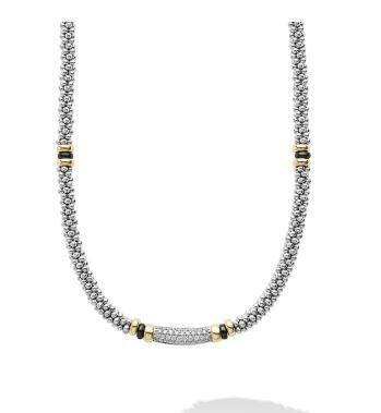 Two-Tone Black Ceramic Caviar Diamond Necklace