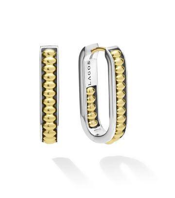 Two-Tone Beaded Linear Hoop Earrings