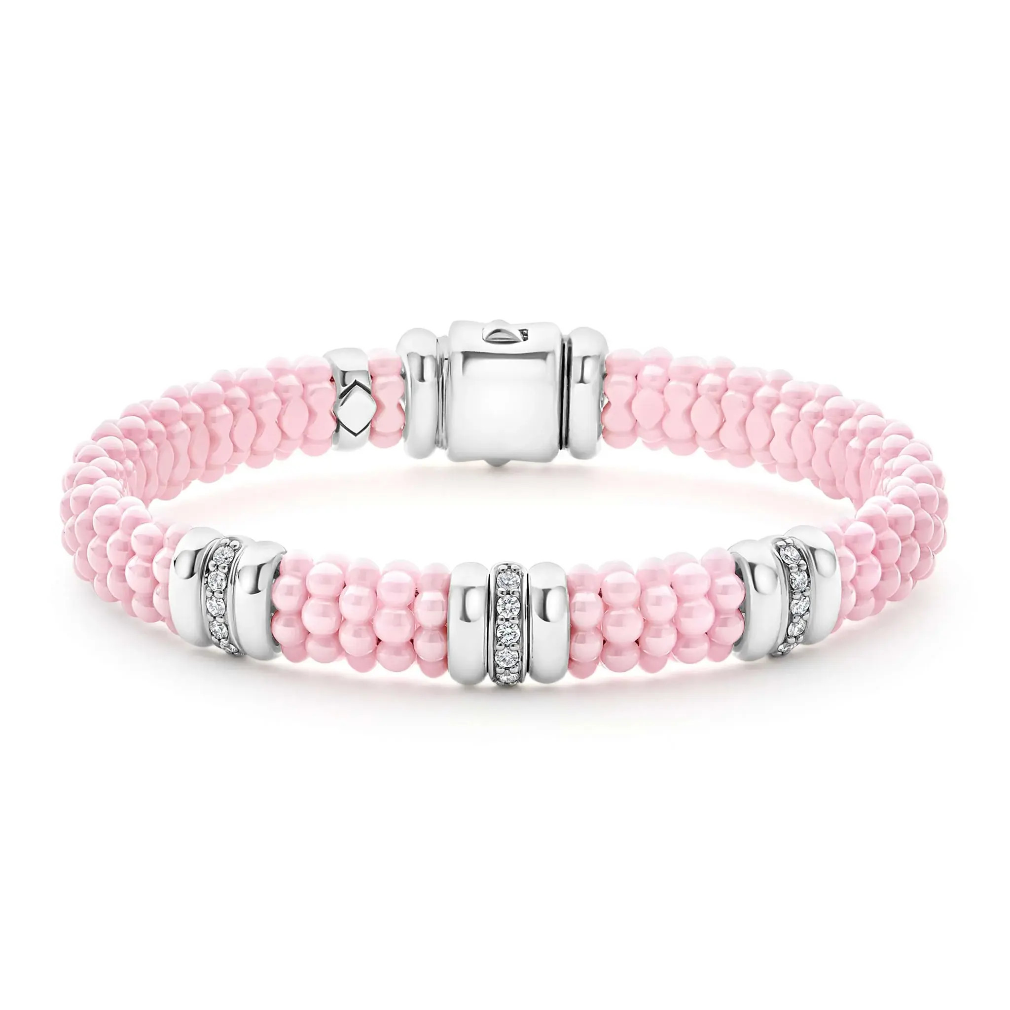 Pink Single Station Diamond Caviar Bracelet