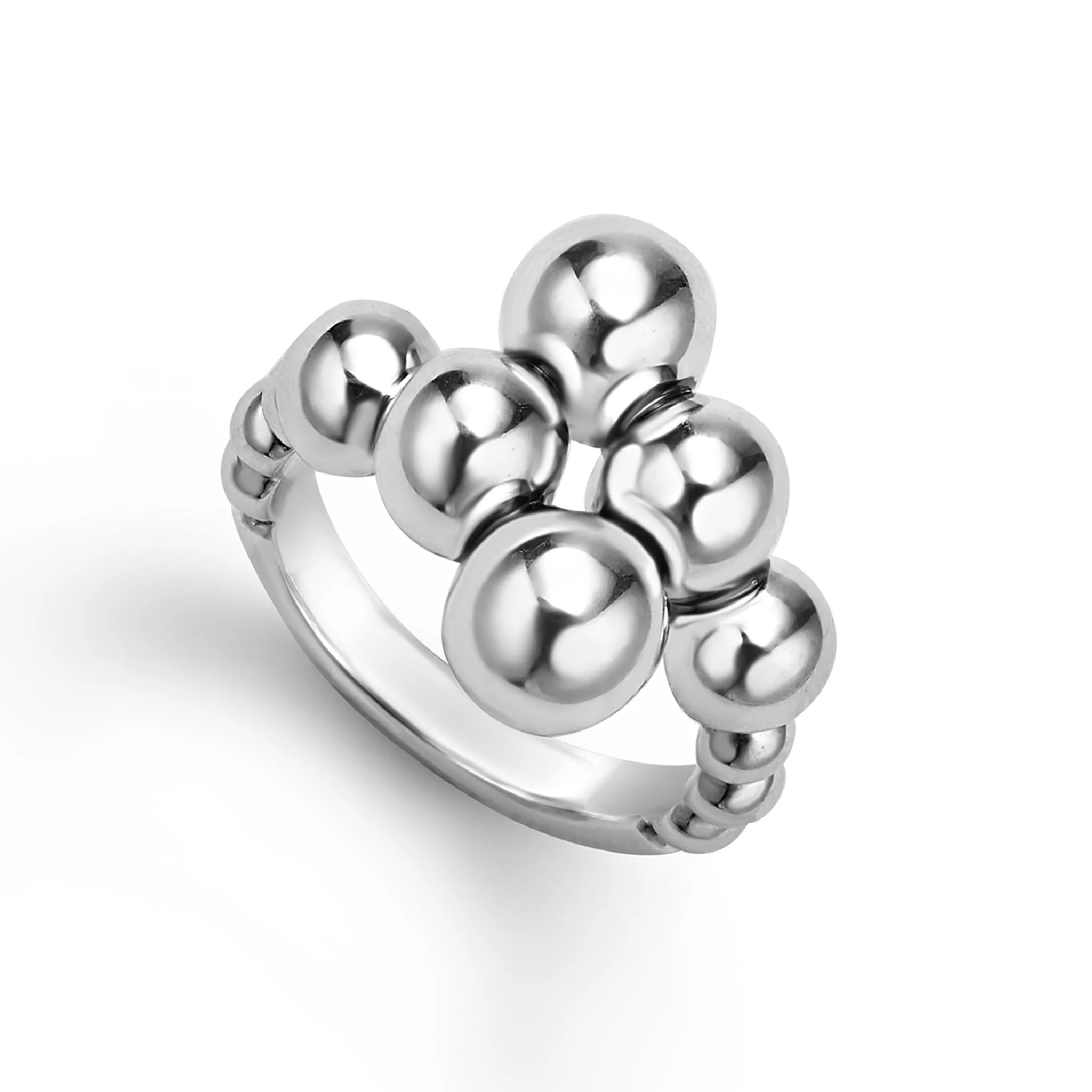 Silver Beaded Cross Over Ring