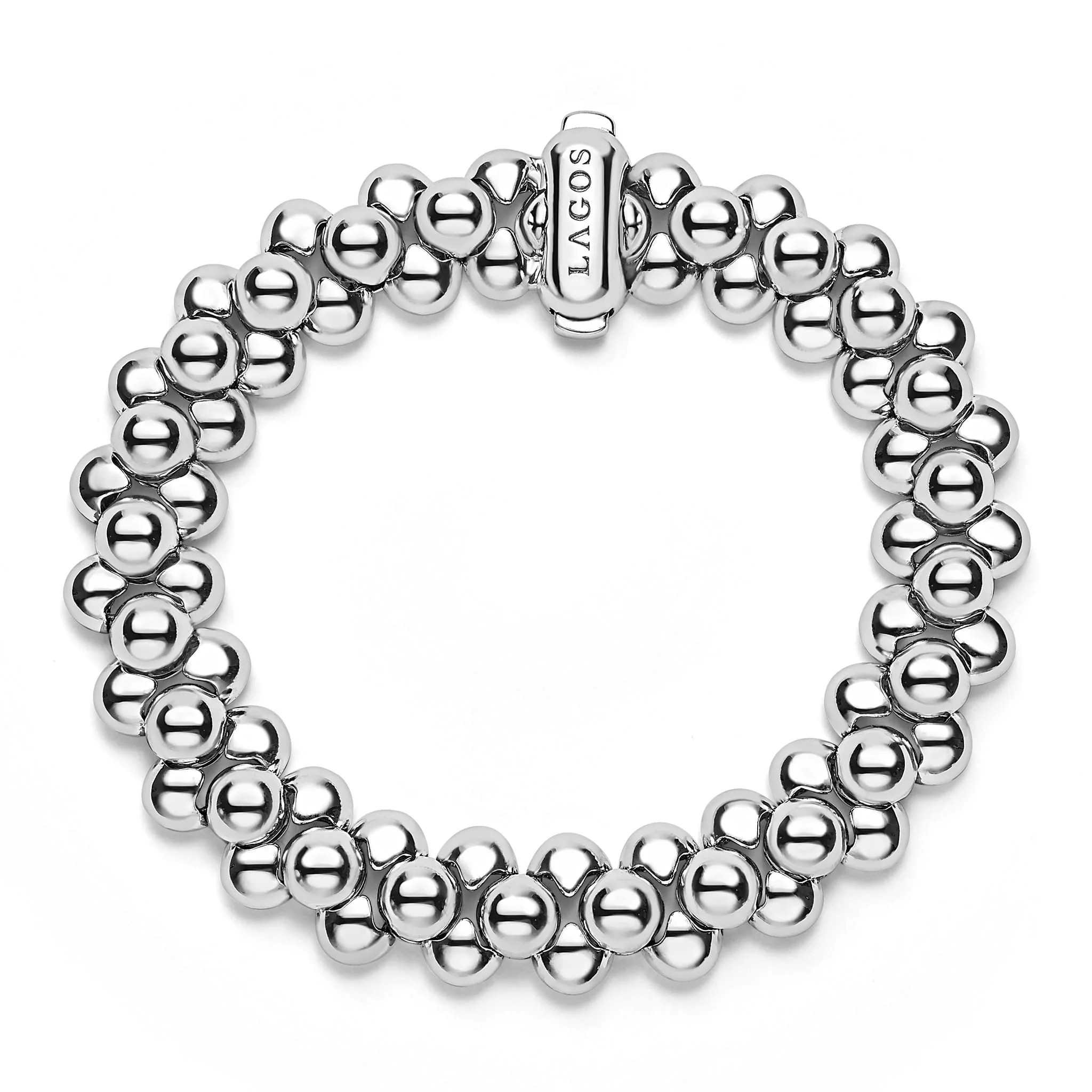 Silver Three-Row Beaded Statement Bracelet