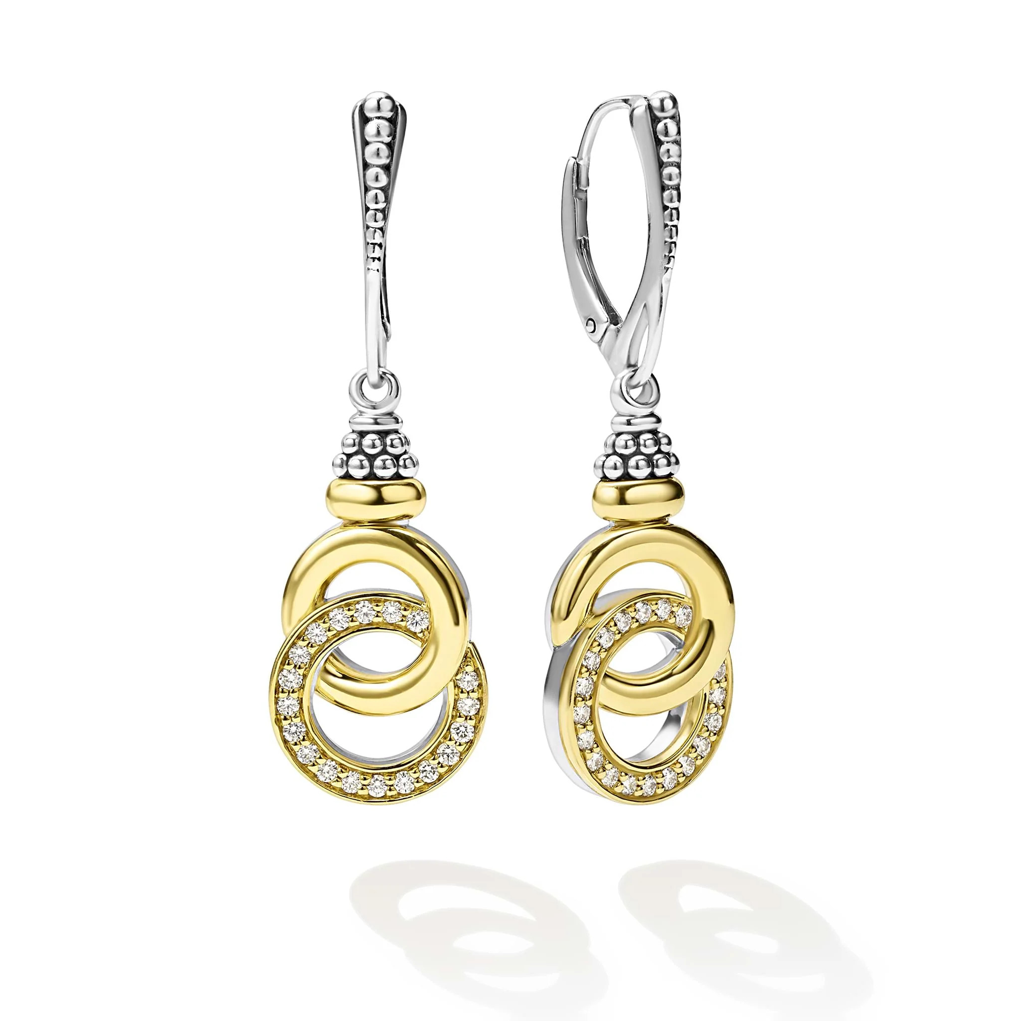 Two-Tone Interlocking Diamond Drop Earrings