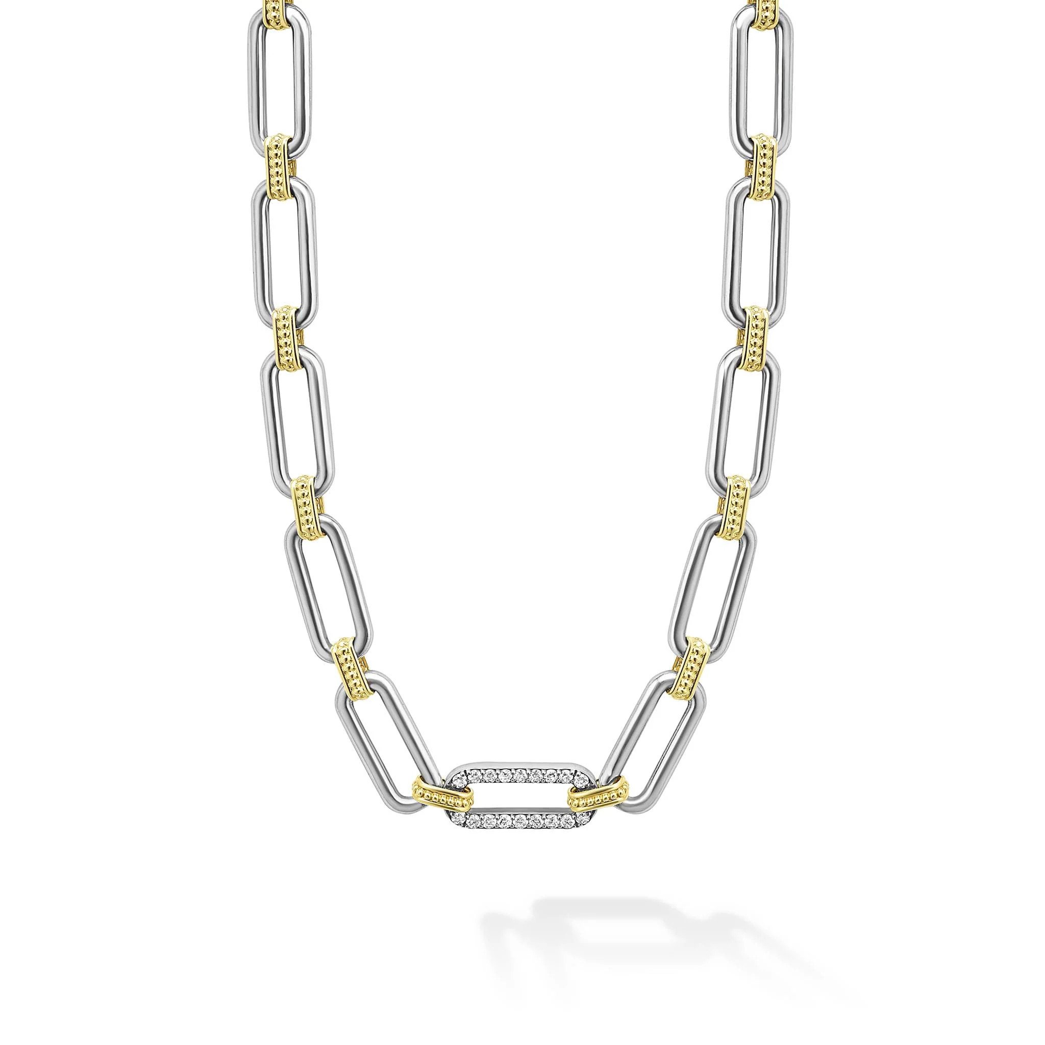 Two-Tone Link Single Station Diamond Necklace