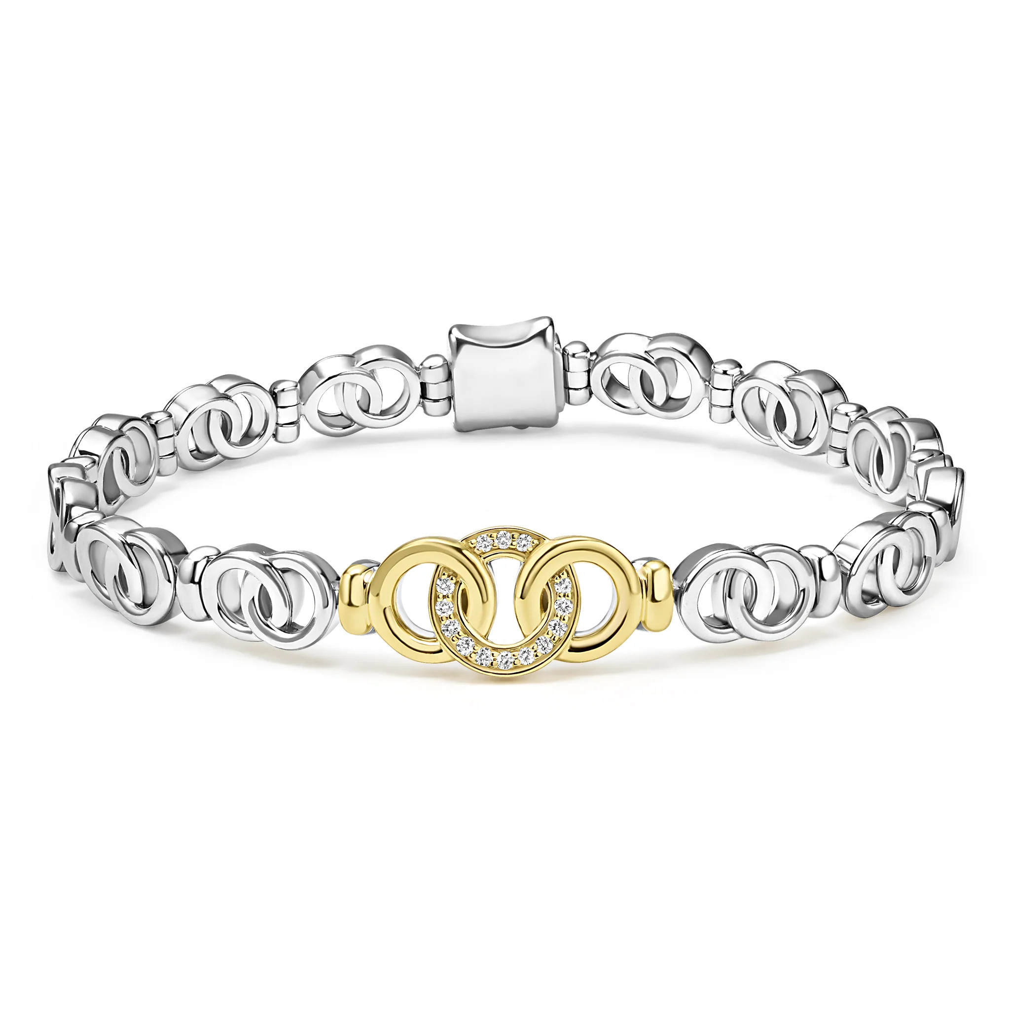 Two-Tone Petite Interlocking Diamond Link Bracelet