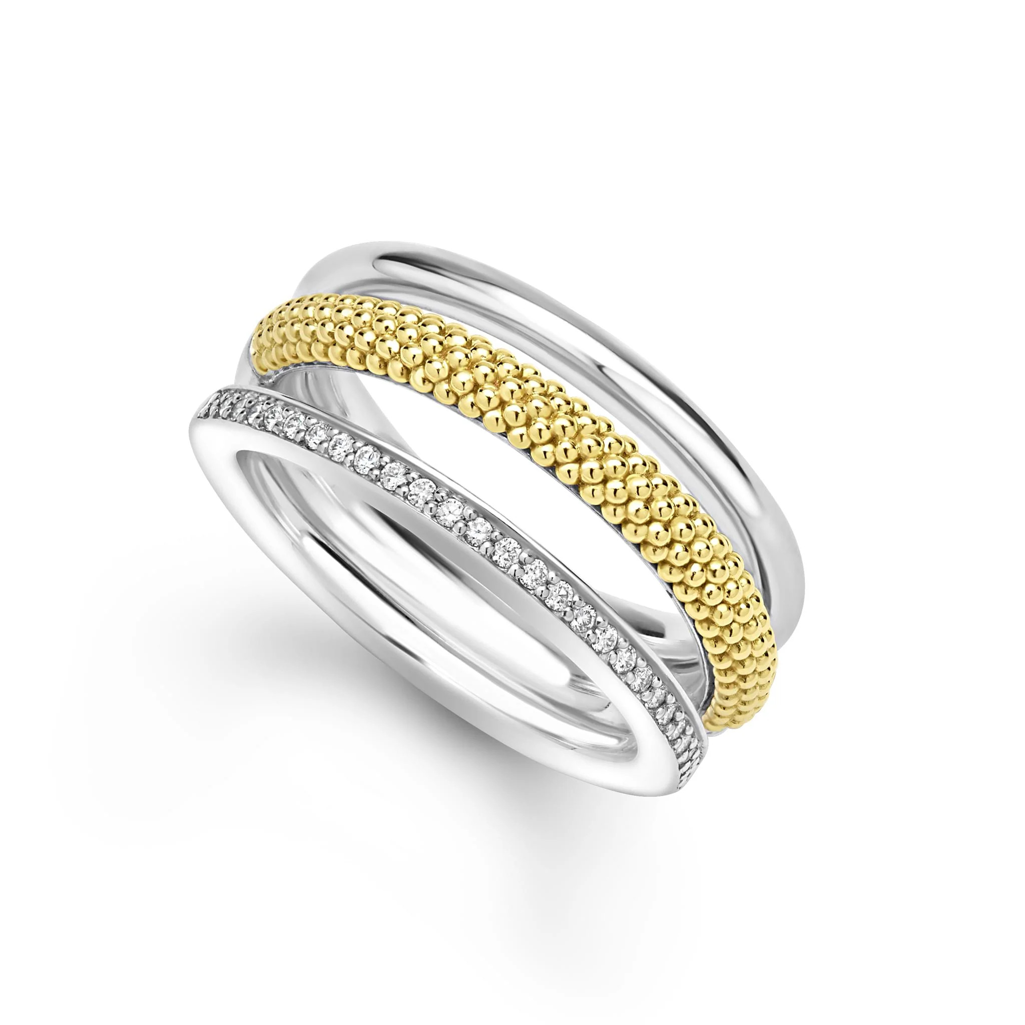 Two-Tone Three-Row Diamond Ring