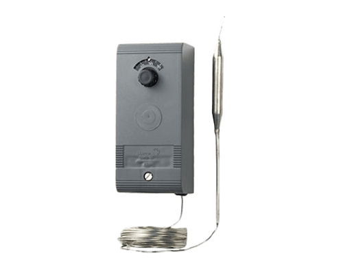 These thermostats are available with fixed or adjustable differential.The various control ranges cover a broad range of temperature applications with a minimum number of models.On request a built-in high or low limit stop is possible and can be adjusted quickly and easily in the field. All models have a universal way of adjustment. For this purpose a knob and sealing cap are enclosed.All are equiped with IP30 enclosure.TEMP.CONTR.0/43C COILED