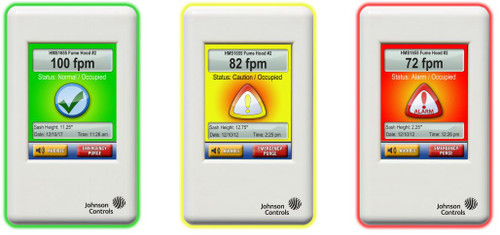 HMS1655 Fume Hood Controllers control and monitor the airflow and exhaust of fume hoods to protect scientists from toxic vapors and dusts during experiments.The Fume Hood Controllers use a closed-loop system to regulate air entering and exiting the fume hood. It communicates with a sidewall sensor and sash position sensor to monitor the airflow with a higher degree of reliability.The Fume Hood Controllers incorporate a user-friendly touchscreen with intuitive menus. The color-coded 360 Safety Halo allows users to easily monitor any fume hood from across the lab. The lighting instantly updates as conditions change, and immediately alerts users of unsafe conditions with both visual and audible alarms. The home screen simultaneously displays the current fume hood status, sash height, face velocity, air flow rate, time, and date.The HMS1655 Fume Hood Controller reports on the sashheight as well as any obstructions in front of an open sash, unlike other systems that only report on sash height alone.HMS,FUME HOOD CONTROLLER,1 SIDE WALL SENSOR WITH SASH SENSOR, BACNET,N2