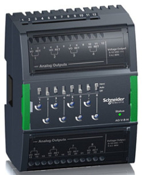 Central I/O module, SpaceLogic, 8 analog voltage/current outputs, hand control/override switches [TAA]