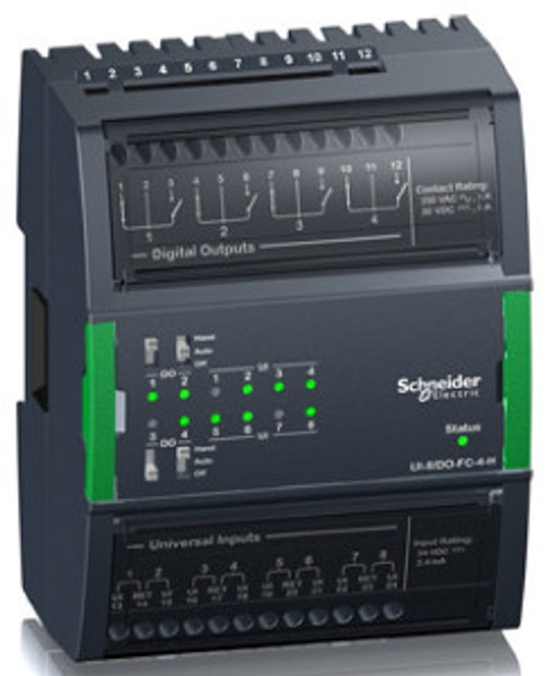 Central I/O module, SpaceLogic, 8 universal inputs, 4 digital Form C outputs with hand control/override switches [TAA]
